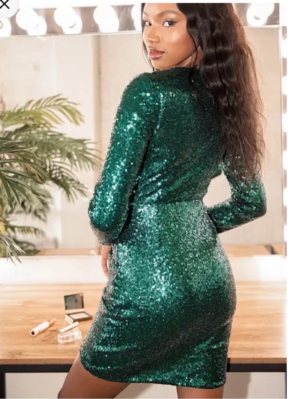 NWT Lulus Get Festive Emerald Green Sequin Bodycon Mini Dress L Large - Picture 5 of 16
